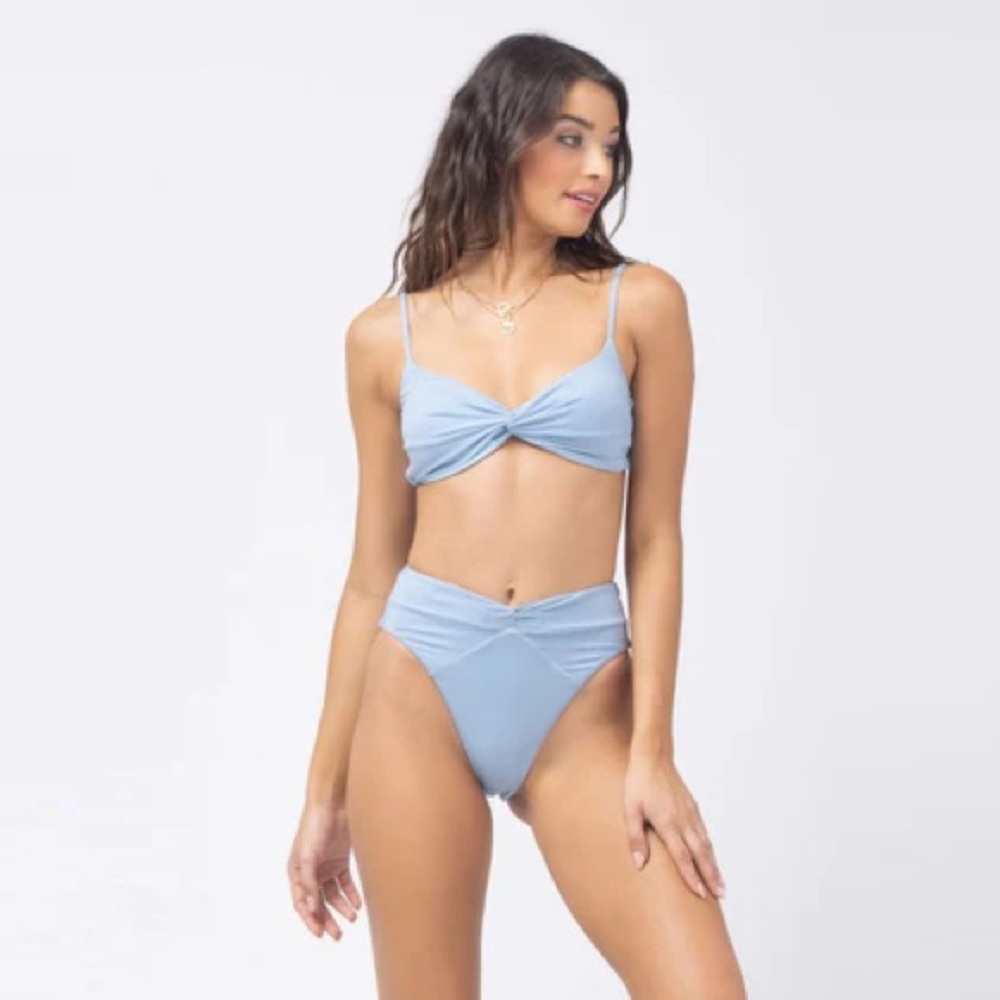 NWT L*Space Shimmer Ringo Top & Nancy Lee Bottom Bitsy Size Small Light Blue